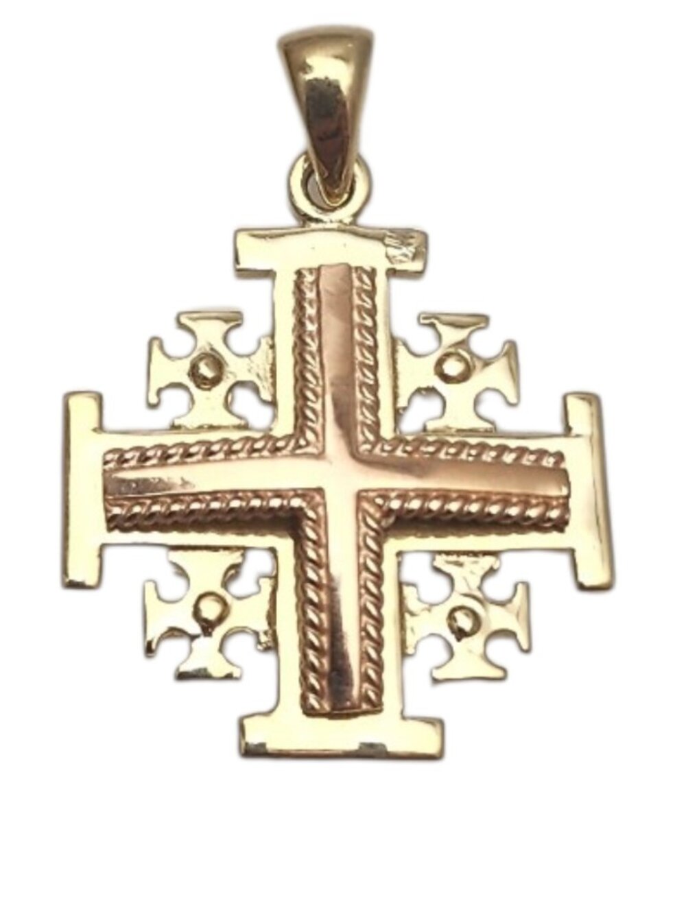 14K Yellow Gold "Jerusalem" Cross Pendant #25303